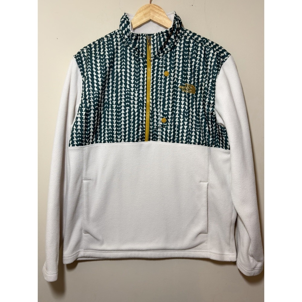 The North Face 1/4 Zip Pullover Fleece Mens Cream with Green and Yellow‎ Size L